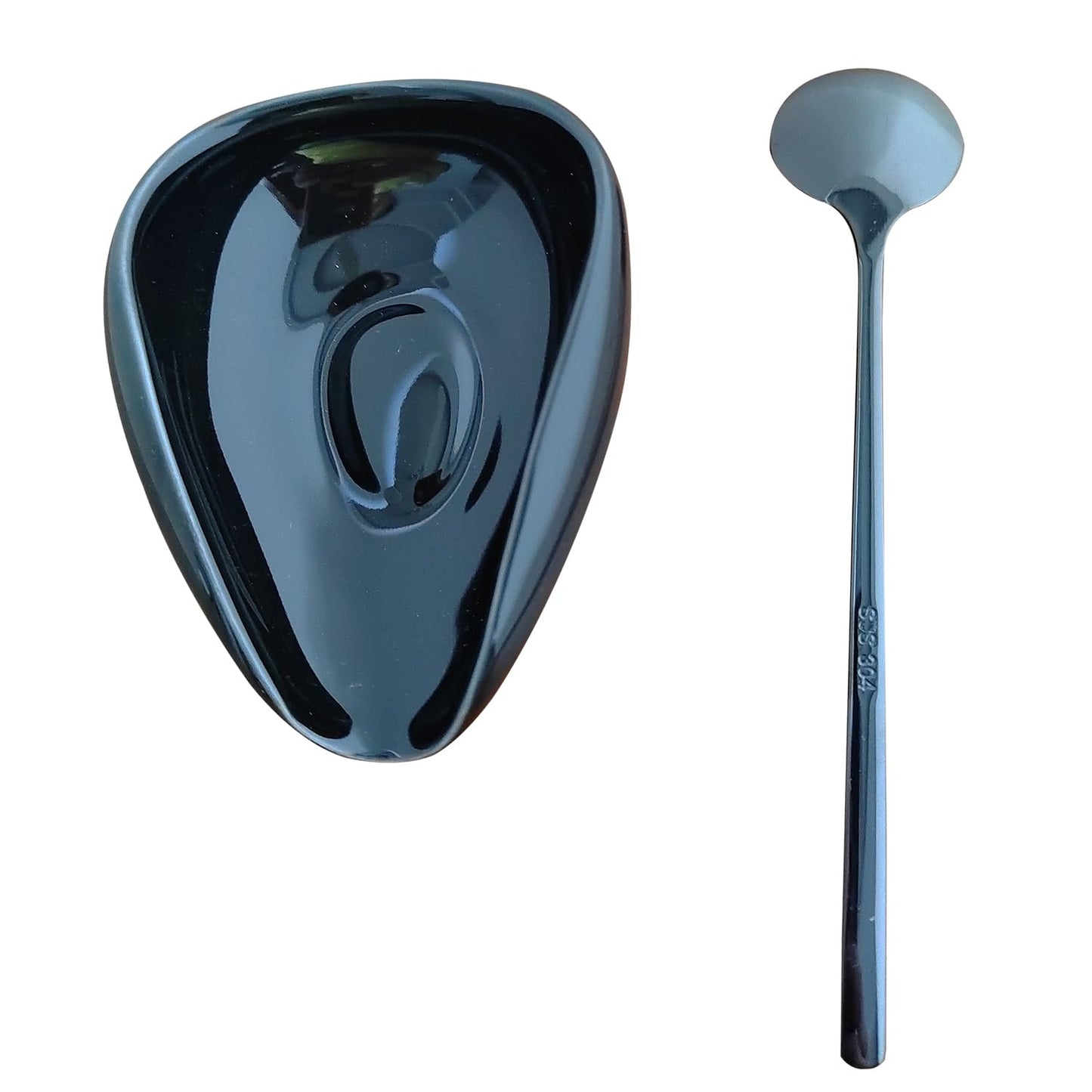 Ture Small Mini Ceramic Spoon Rest: Coffee Teaspoon & Bar Spoon Holder Kit, Black & Black (sic) - Coffee Bar Accessories