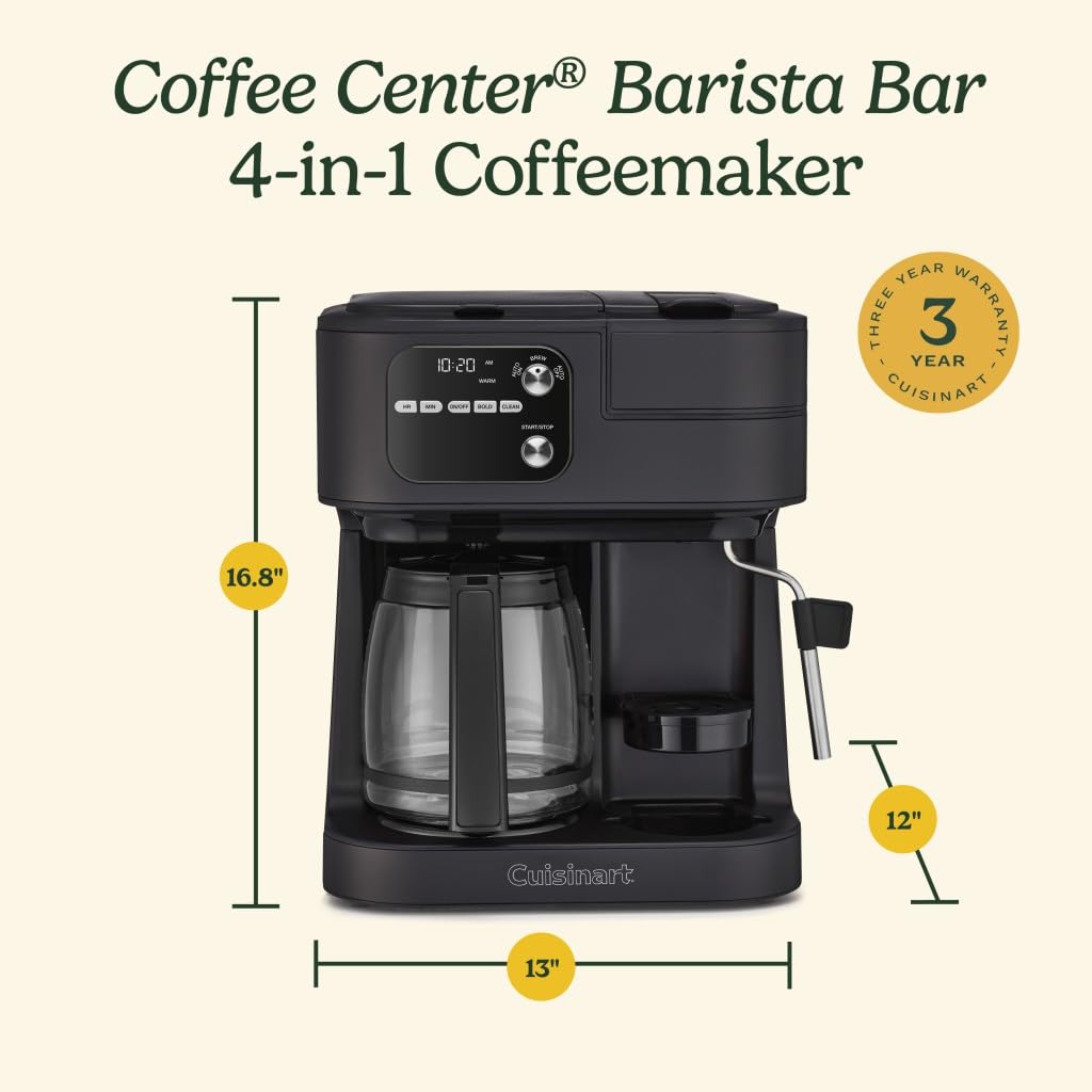 Cuisinart Coffee Center Barista Bar 4-in-1 Coffee Maker, Single-Serve Pods Compatible, Coffeemaker, Three Brewing Sizes, SS-4N1NAS, Black