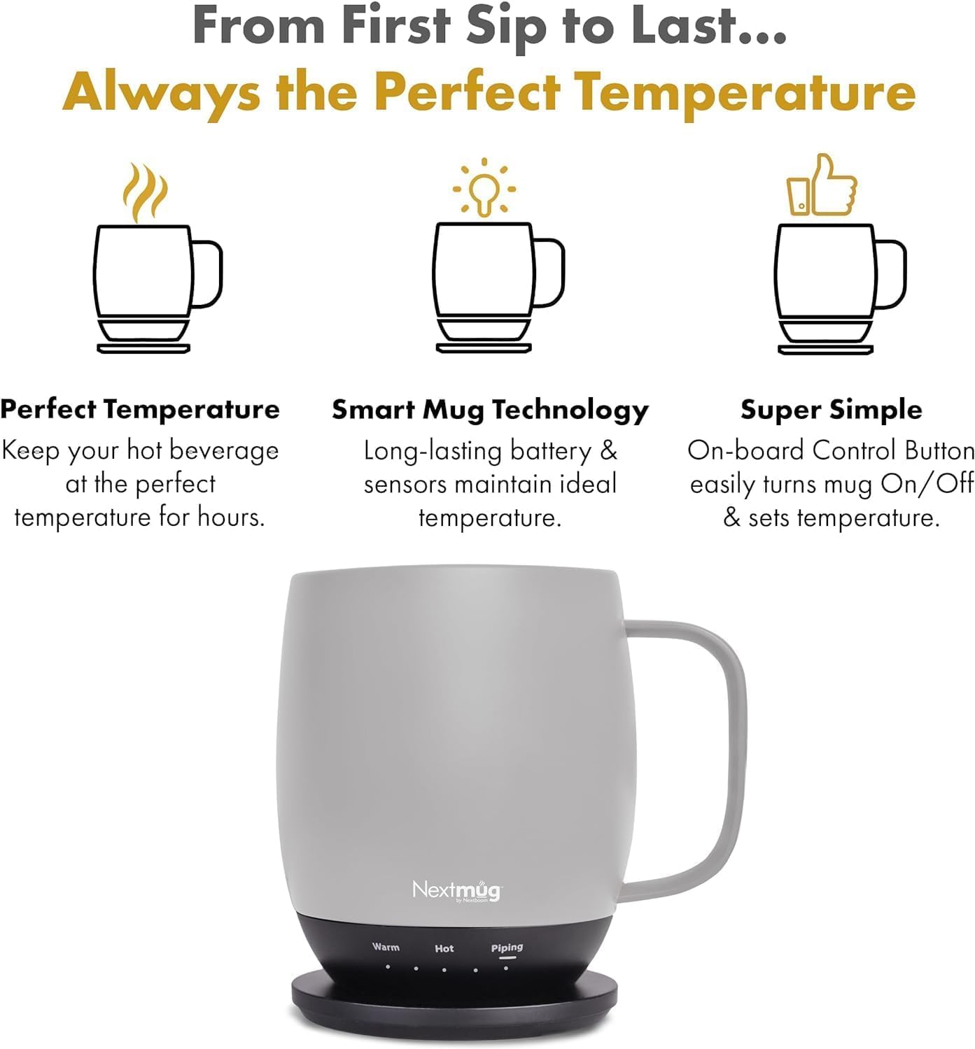 Nextmug - Temperature-Controlled, Self-Heating Coffee Mug (Slate Blue - 14 oz.)
