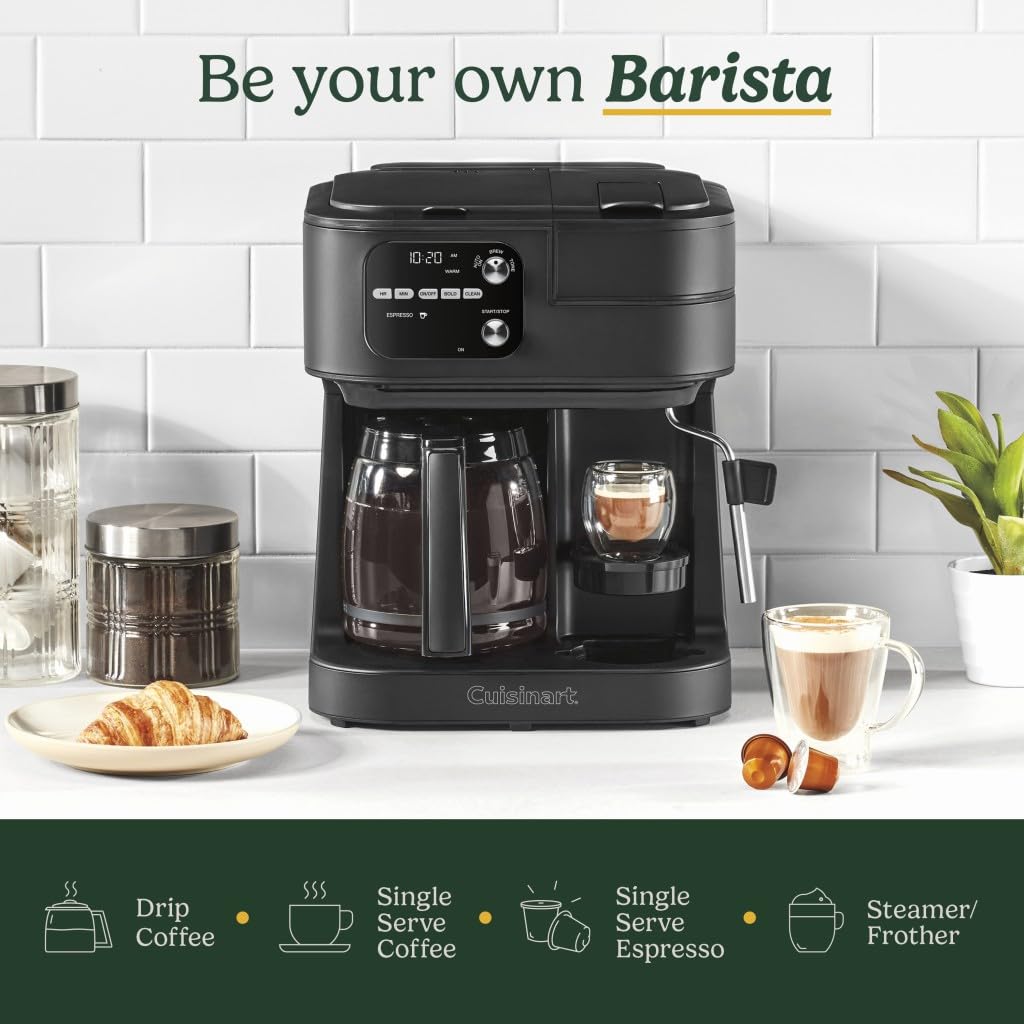Cuisinart Coffee Center Barista Bar 4-in-1 Coffee Maker, Single-Serve Pods Compatible, Coffeemaker, Three Brewing Sizes, SS-4N1NAS, Black