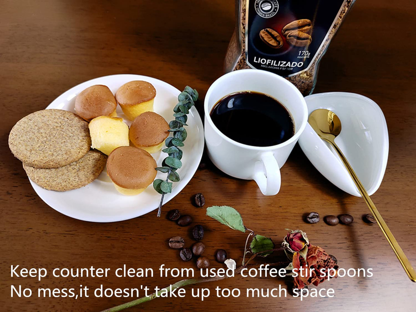 Ture Small Mini Ceramic Spoon Rest: Coffee Teaspoon & Bar Spoon Holder Kit, Black & Black (sic) - Coffee Bar Accessories