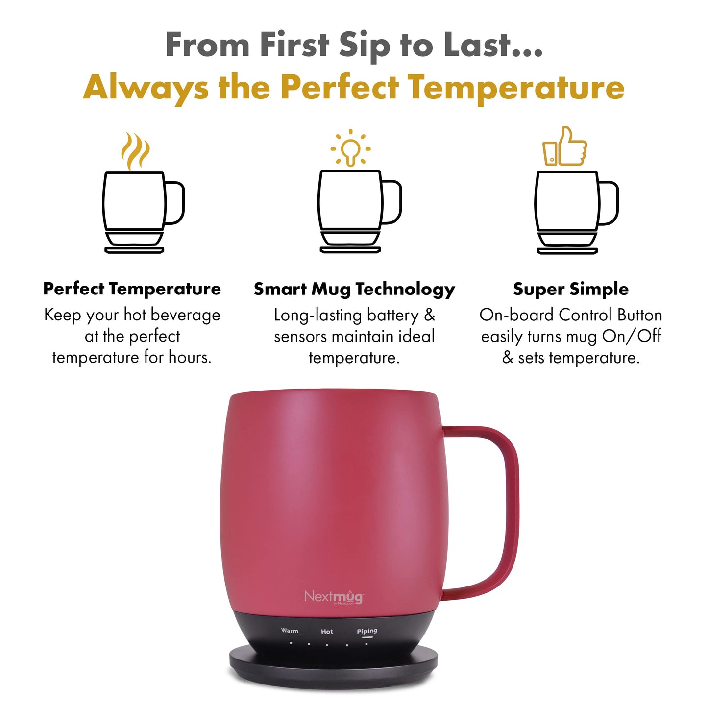 Nextmug - Temperature-Controlled, Self-Heating Coffee Mug (Slate Blue - 14 oz.)