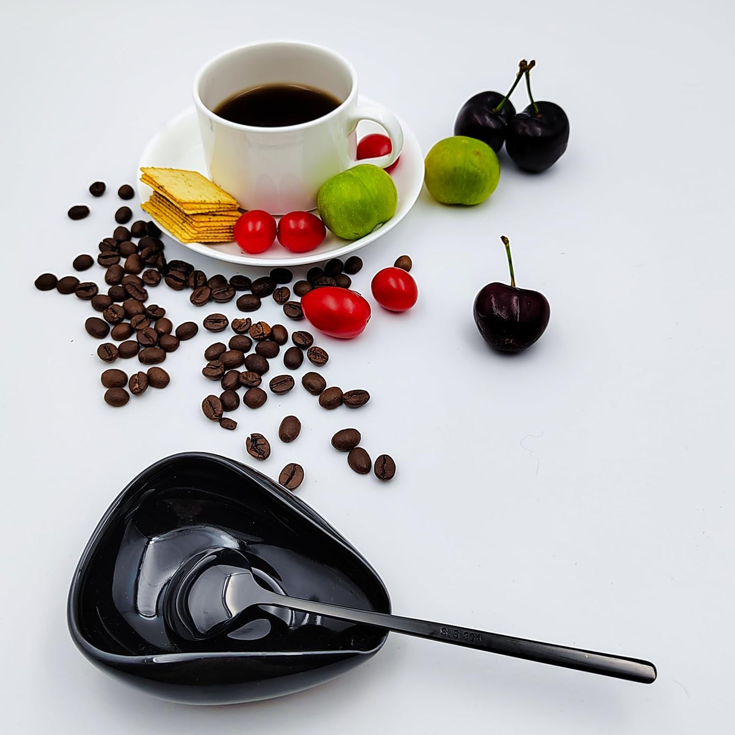 Ture Small Mini Ceramic Spoon Rest: Coffee Teaspoon & Bar Spoon Holder Kit, Black & Black (sic) - Coffee Bar Accessories