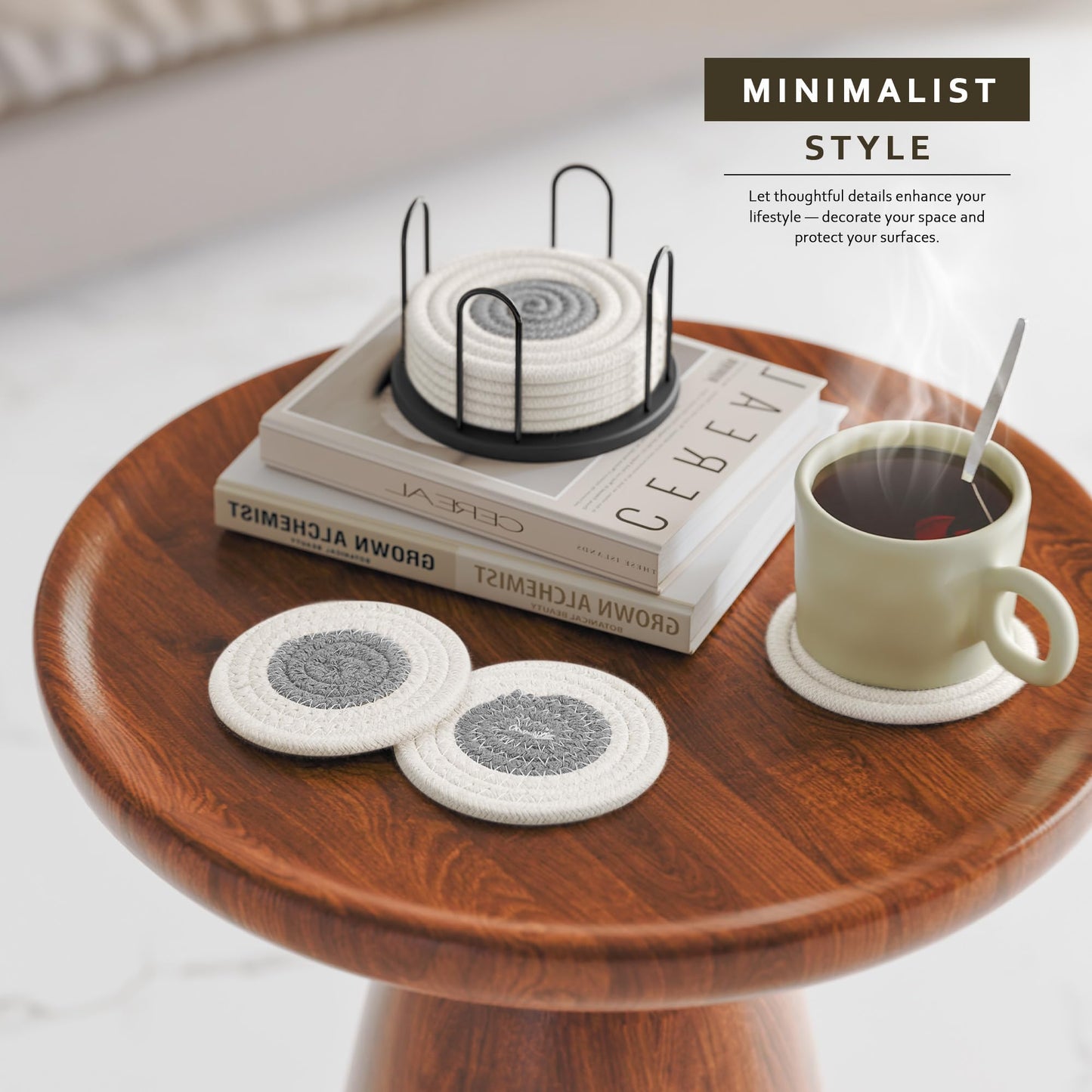 Lazebox Coasters Set of 8 for Drinks, 4 Inch Large Coasters for Coffee Table, Tabletop Protection for Hot & Cold Drinks, Versatile Coasters for Home Decor, Non-Slip & Easy to Clean, Coffee