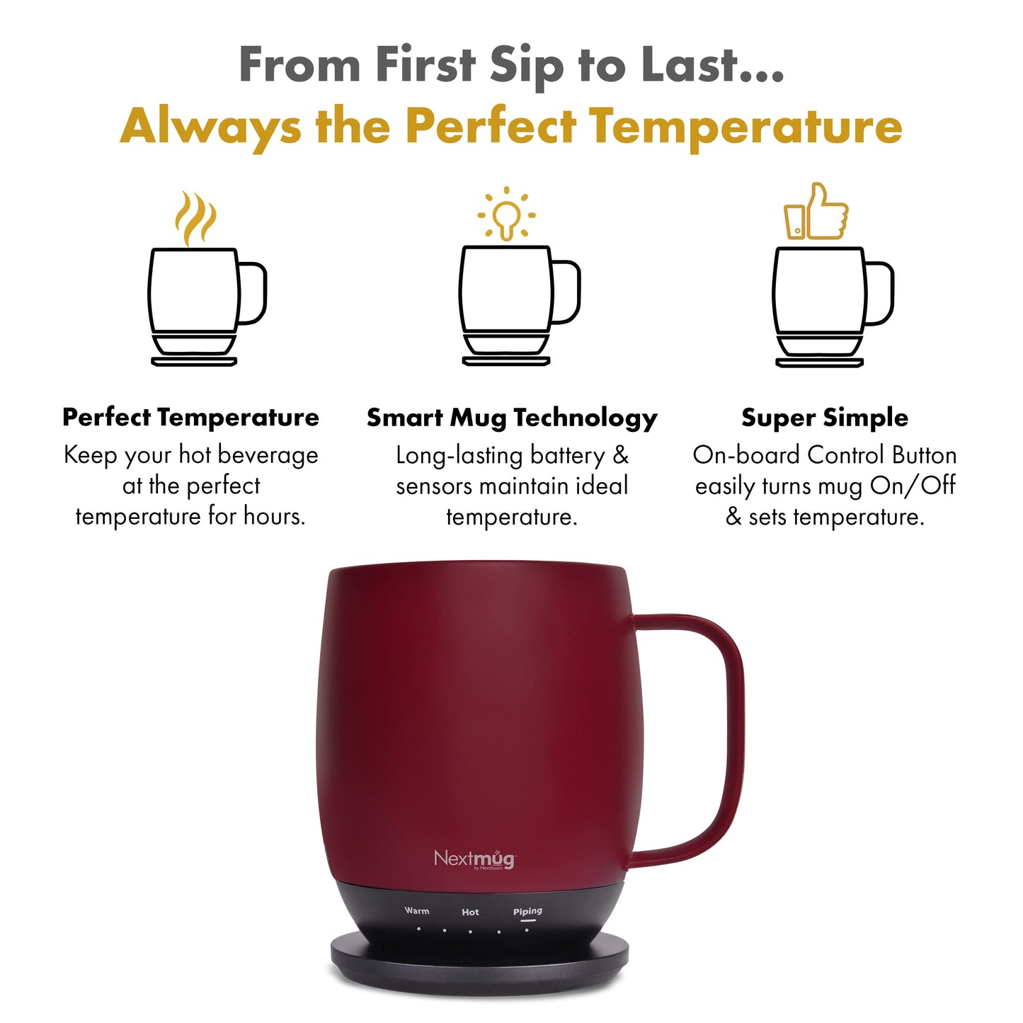 Nextmug - Temperature-Controlled, Self-Heating Coffee Mug (Slate Blue - 14 oz.)