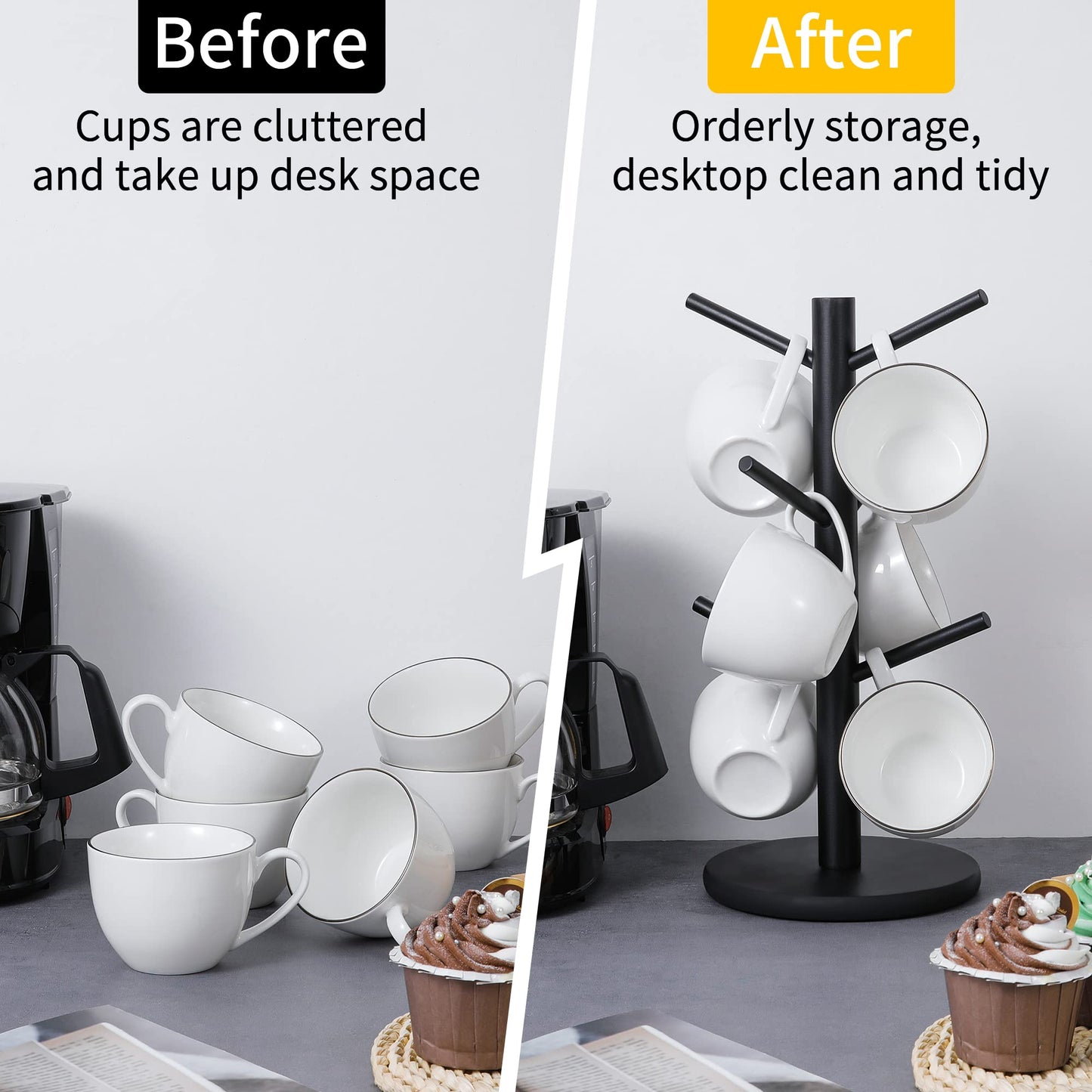 MyLifeUNIT Mug Holder Tree, Coffee Cup Holder with 6 Hooks (Black) | MyLifeUNIT, Mug Holder Tree, Coffee Cup Holder, 6 Hooks, Black