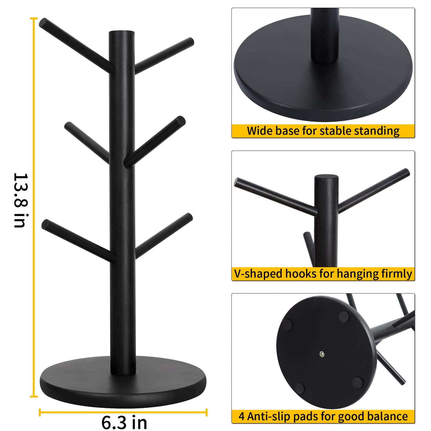 MyLifeUNIT Mug Holder Tree, Coffee Cup Holder with 6 Hooks (Black) | MyLifeUNIT, Mug Holder Tree, Coffee Cup Holder, 6 Hooks, Black