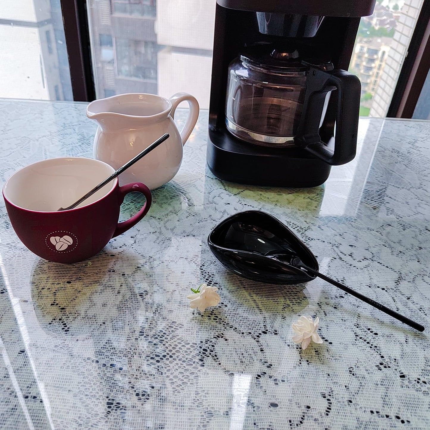 Ture Small Mini Ceramic Spoon Rest: Coffee Teaspoon & Bar Spoon Holder Kit, Black & Black (sic) - Coffee Bar Accessories