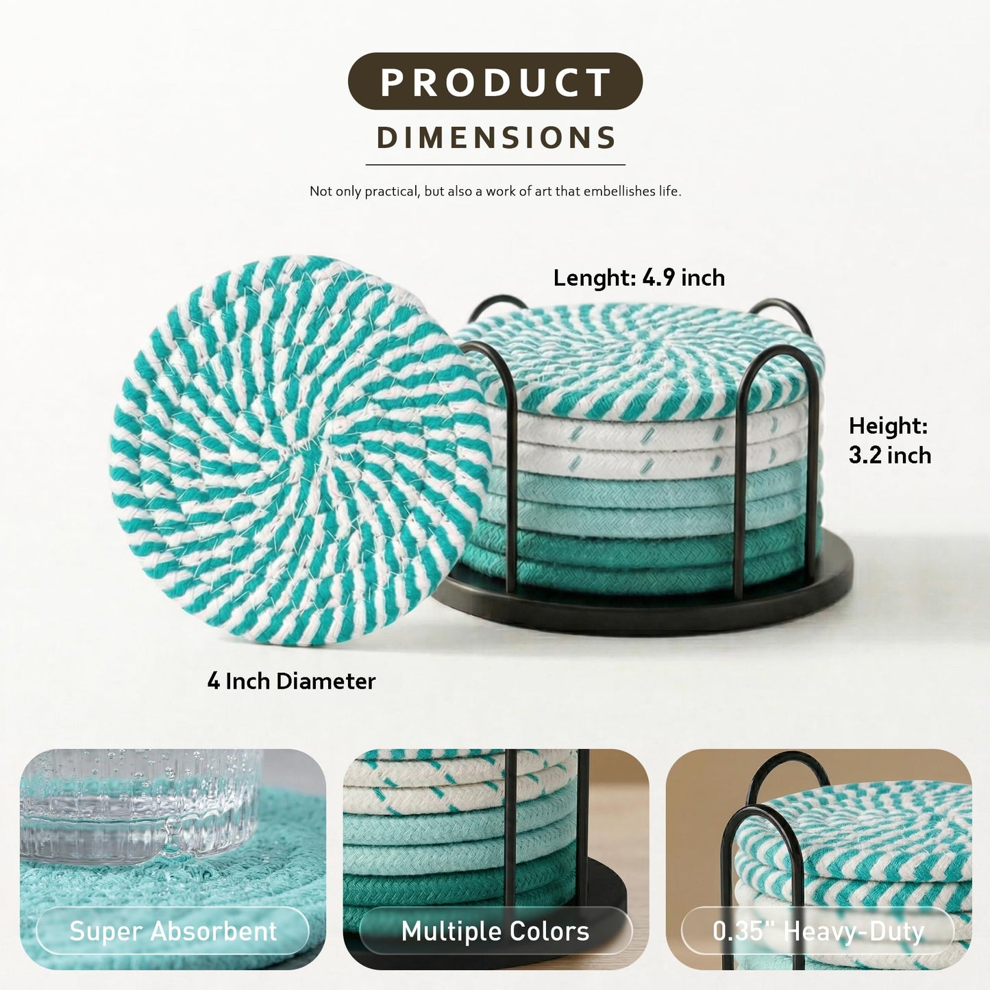 Lazebox Coasters Set of 8 for Drinks, 4 Inch Large Coasters for Coffee Table, Tabletop Protection for Hot & Cold Drinks, Versatile Coasters for Home Decor, Non-Slip & Easy to Clean, Coffee