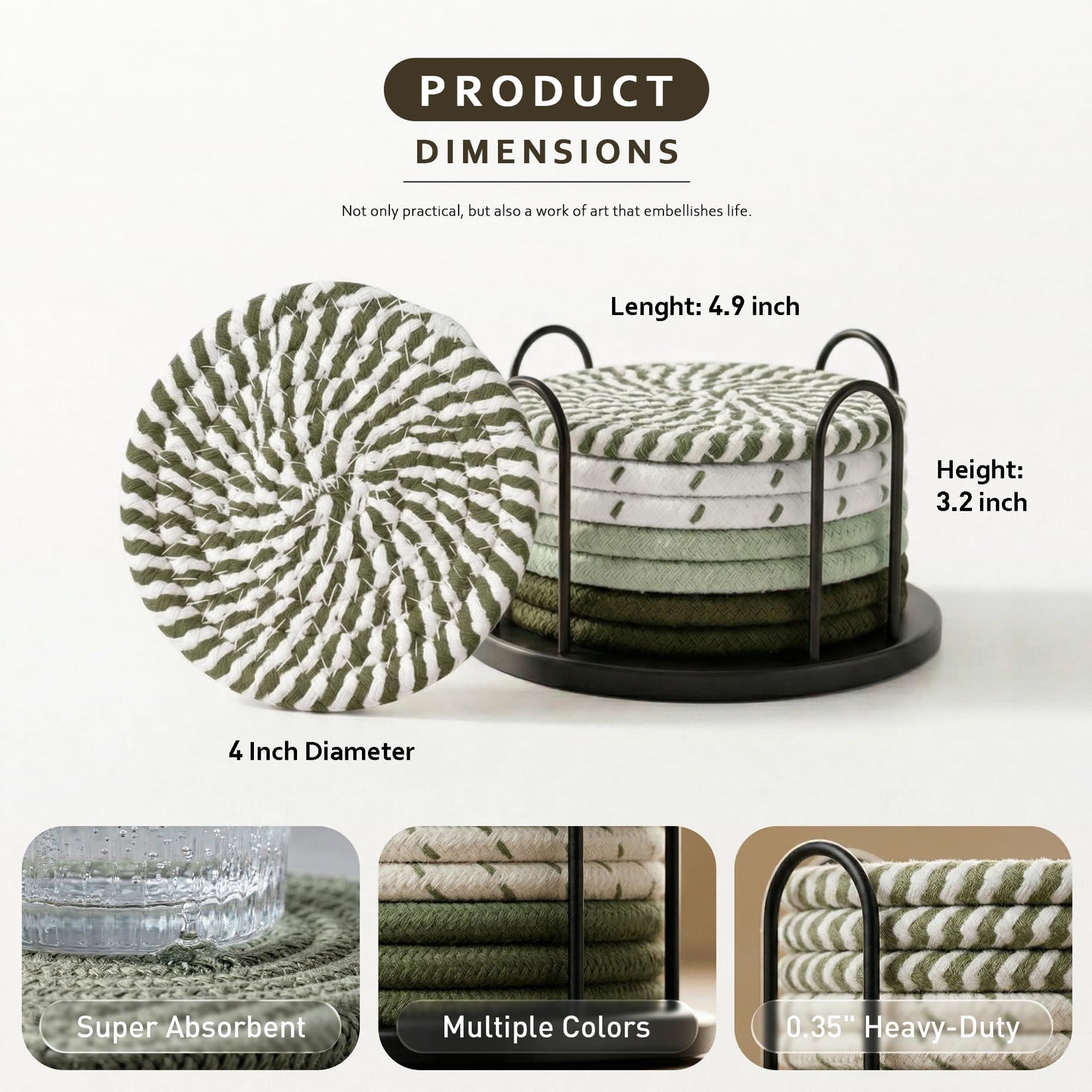 Lazebox Coasters Set of 8 for Drinks, 4 Inch Large Coasters for Coffee Table, Tabletop Protection for Hot & Cold Drinks, Versatile Coasters for Home Decor, Non-Slip & Easy to Clean, Coffee