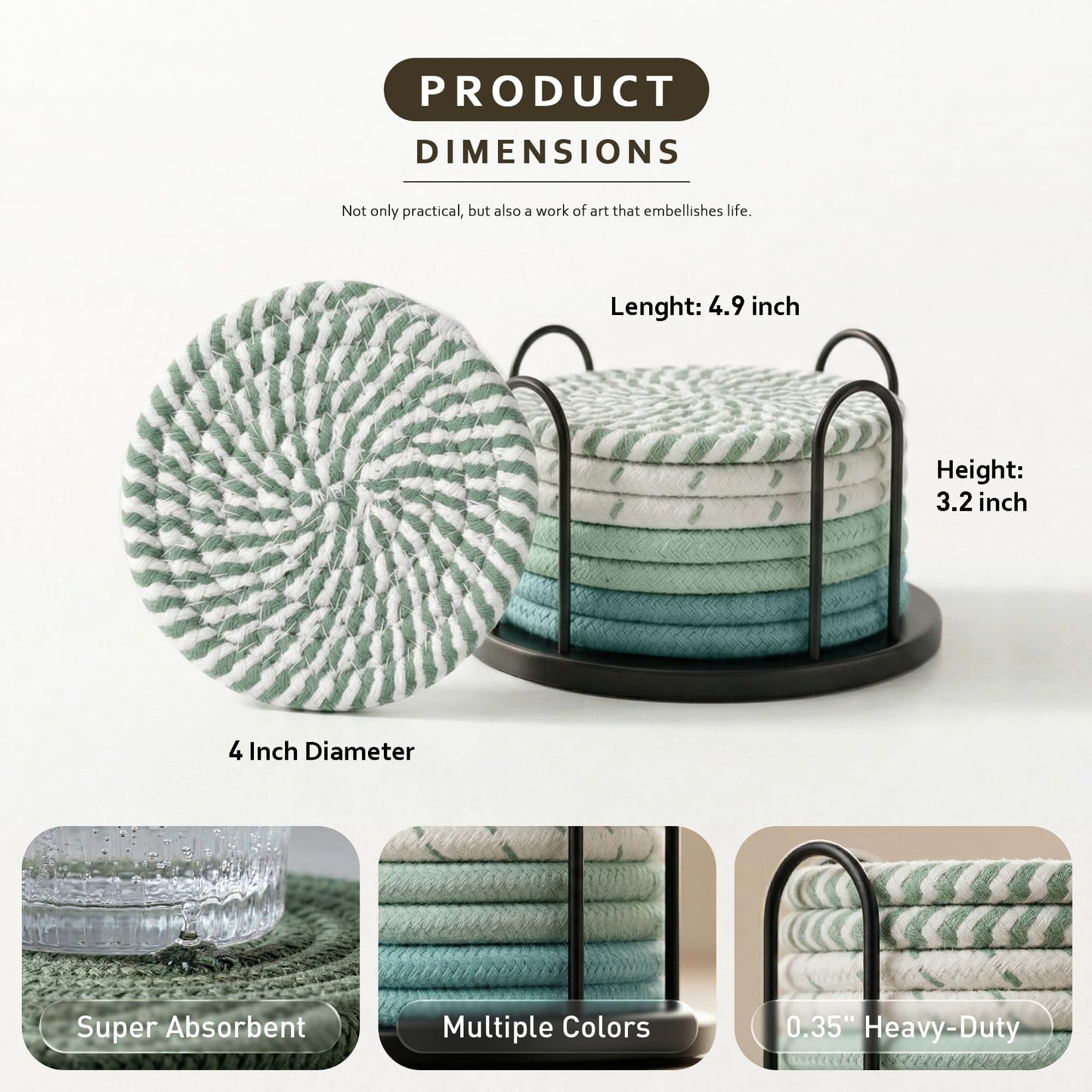 Lazebox Coasters Set of 8 for Drinks, 4 Inch Large Coasters for Coffee Table, Tabletop Protection for Hot & Cold Drinks, Versatile Coasters for Home Decor, Non-Slip & Easy to Clean, Coffee